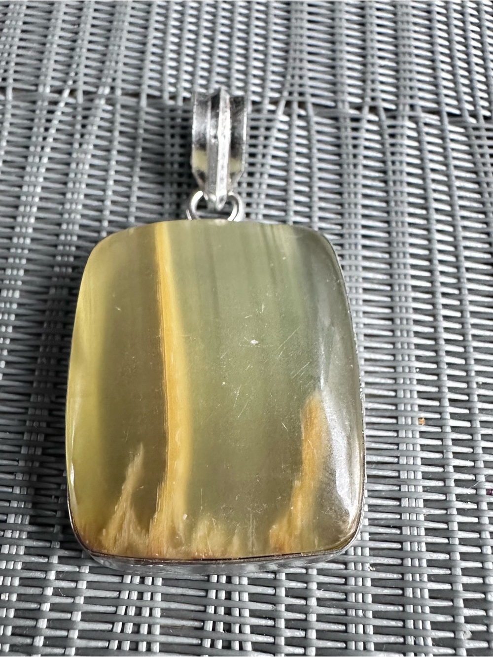 Artisan Green Onyx “CALCITE” Pendant Golden Yellow Rectangular Stone Pendant